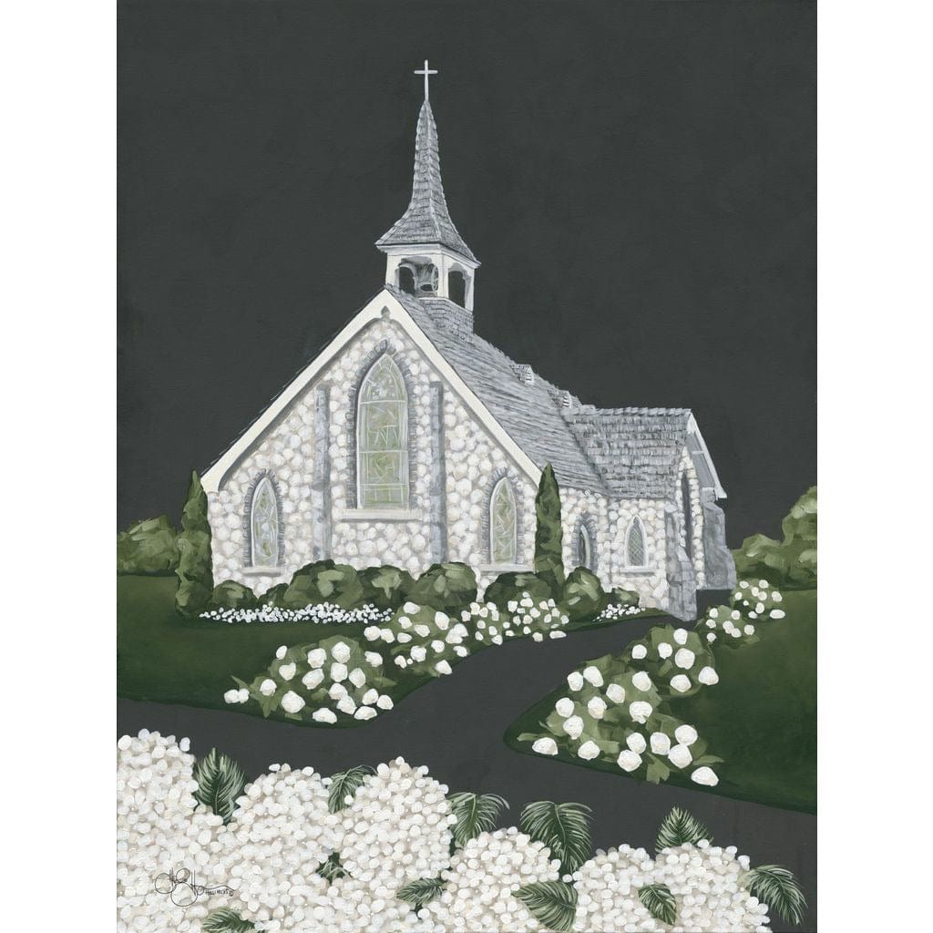 Penny Lane Publishing White Church By Hollihocks Art Art Print - 12 X 16