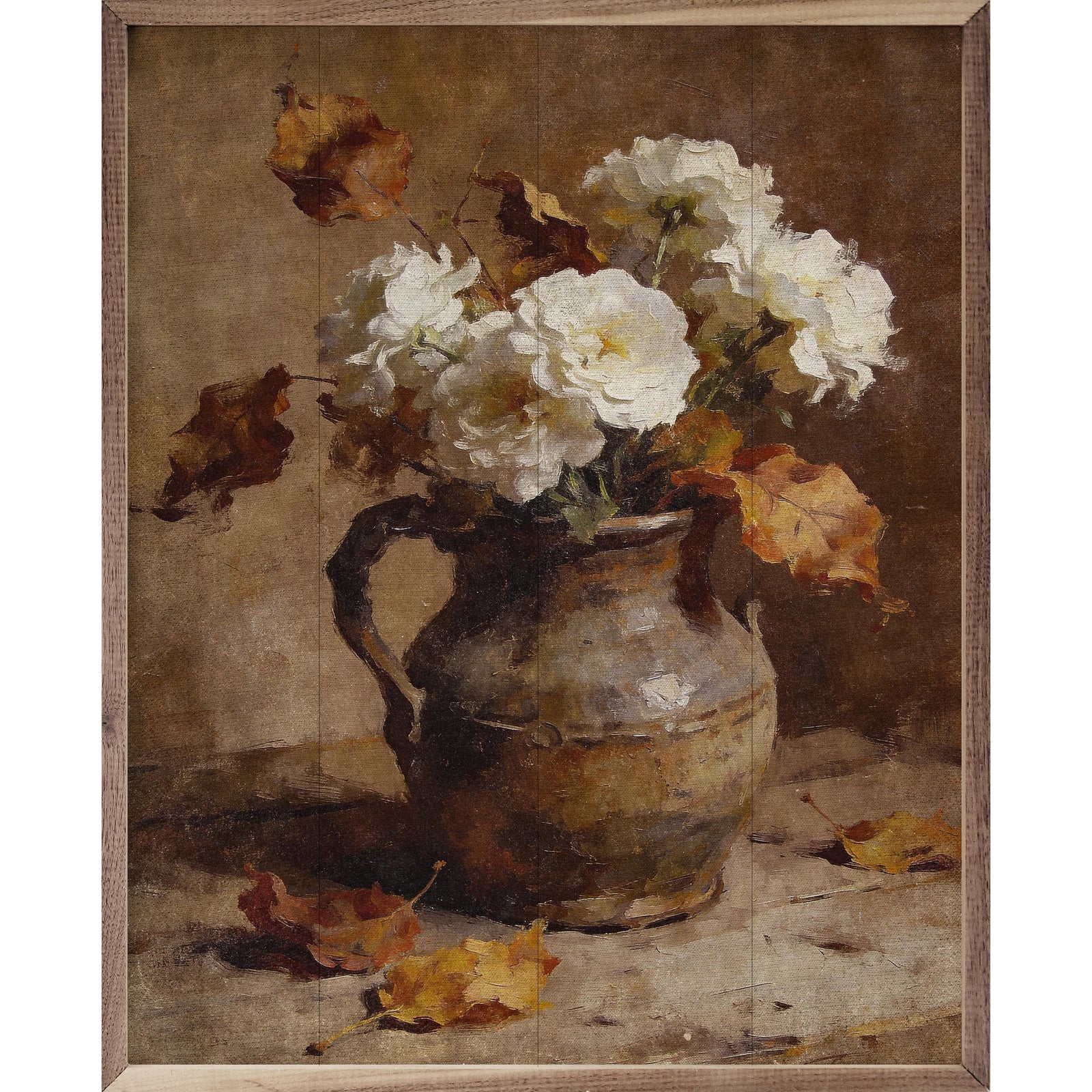 Kendrick Home Walnut Frames 8x10 White Flowers And Beech Leaves Printed and Framed Wall Sign