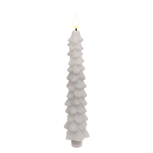 White Glittered Christmas Tree LED Battery Candle Light Taper With Moving Flame