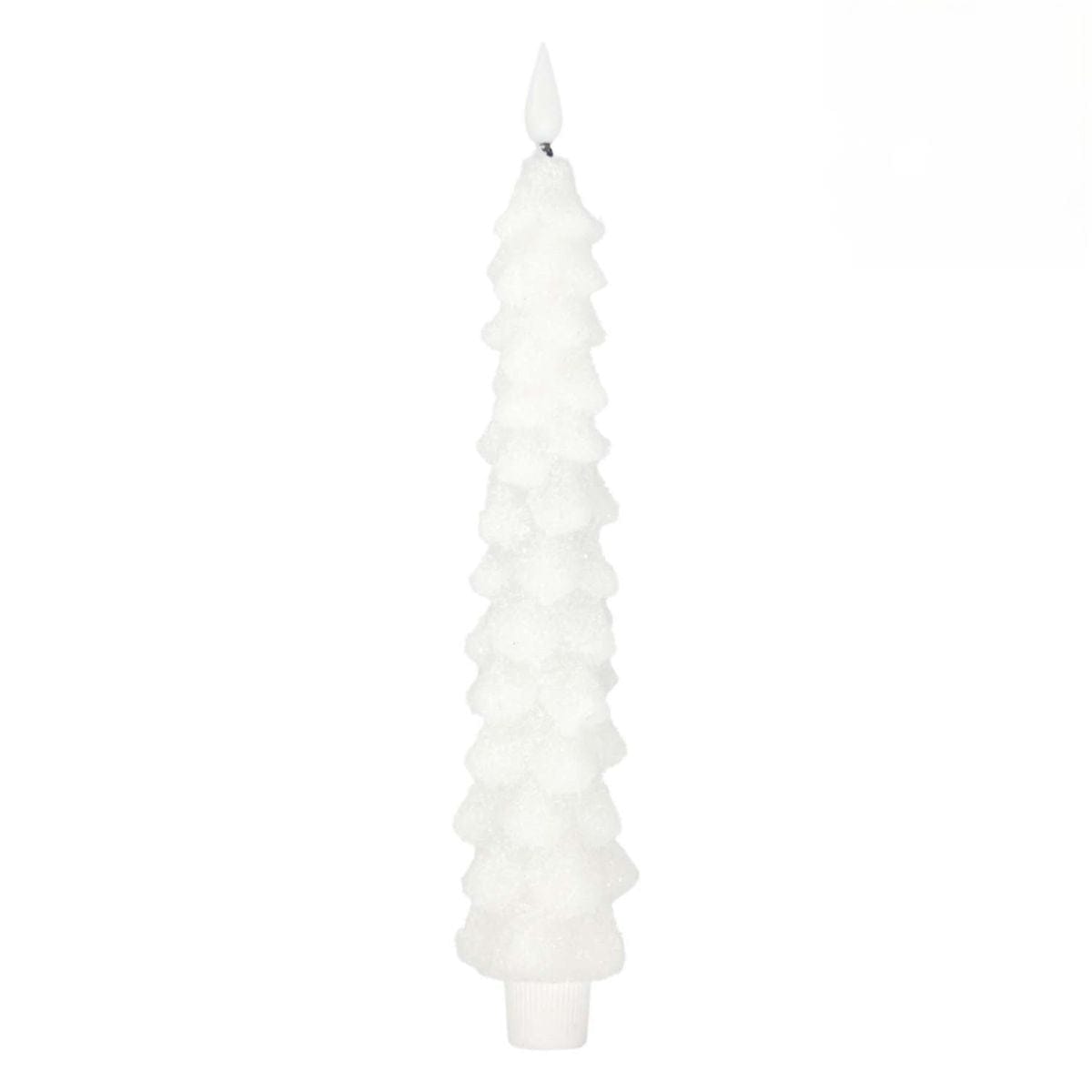 White Glittered Christmas Tree LED Battery Candle Light Taper With Moving Flame