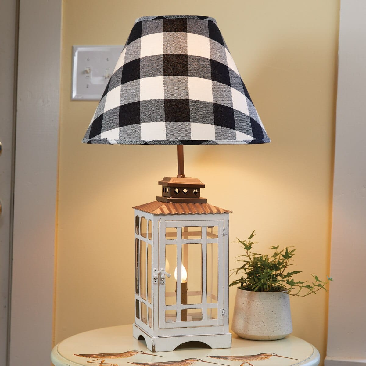 White Lantern Table Lamp With Night Light