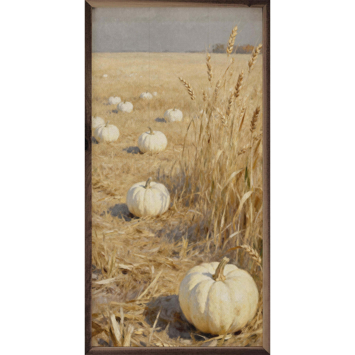 Kendrick Home Walnut Frames 8x16 White Pumpkin Patch Narrow Print Printed and Framed Wall Sign