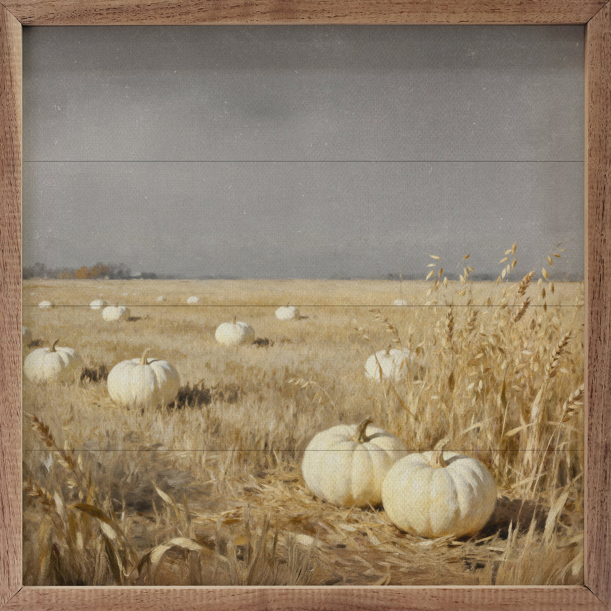Kendrick Home Walnut Frames 4x4 White Pumpkin Patch Printed and Framed Wall Sign