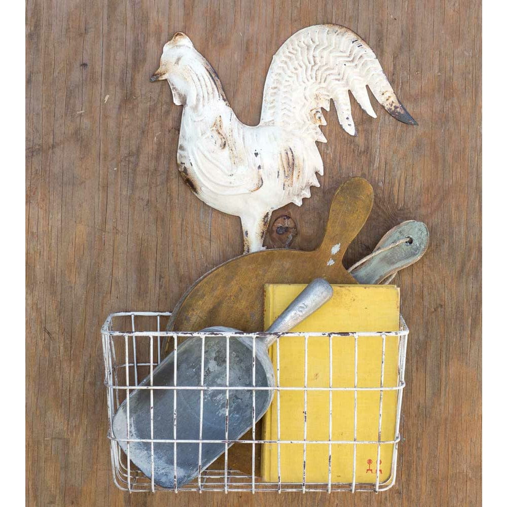 White Rooster Metal Wire Wall Pocket / Bin / Basket-CTW Home-The Village Merchant