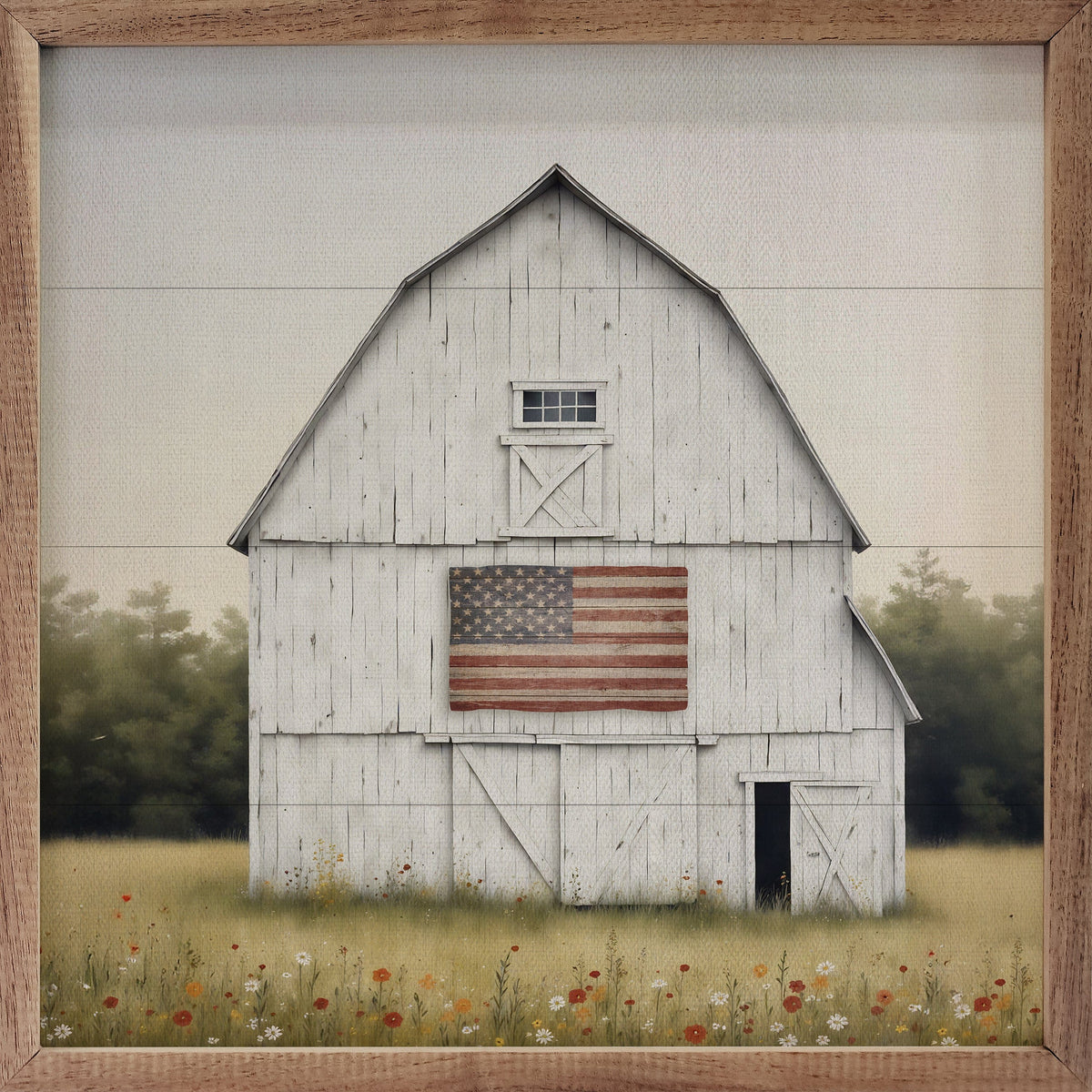 White Summer Flag Barn Print and Framed Wall Sign