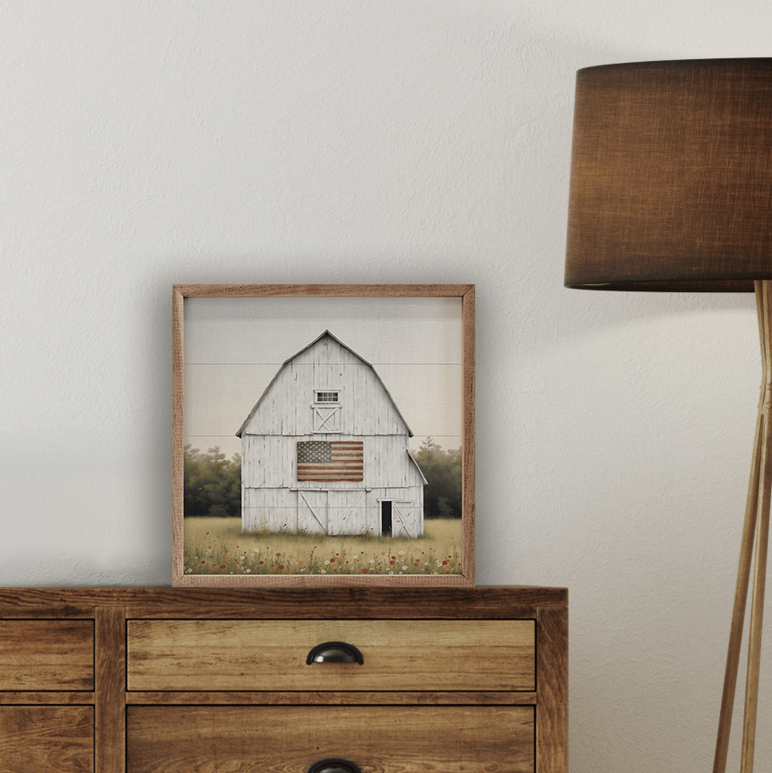 White Summer Flag Barn Print and Framed Wall Sign