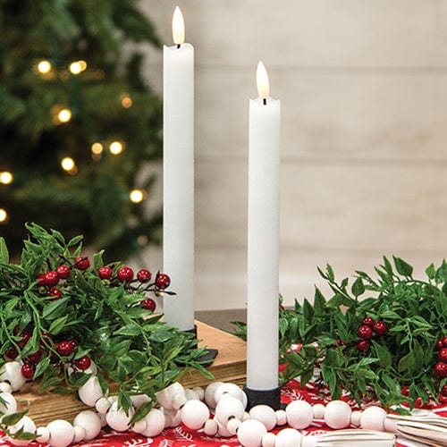 White Wax Timer LED Battery Taper Candle 10" High Set of 2