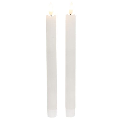 White Wax Timer LED Battery Taper Candle 10" High Set of 2
