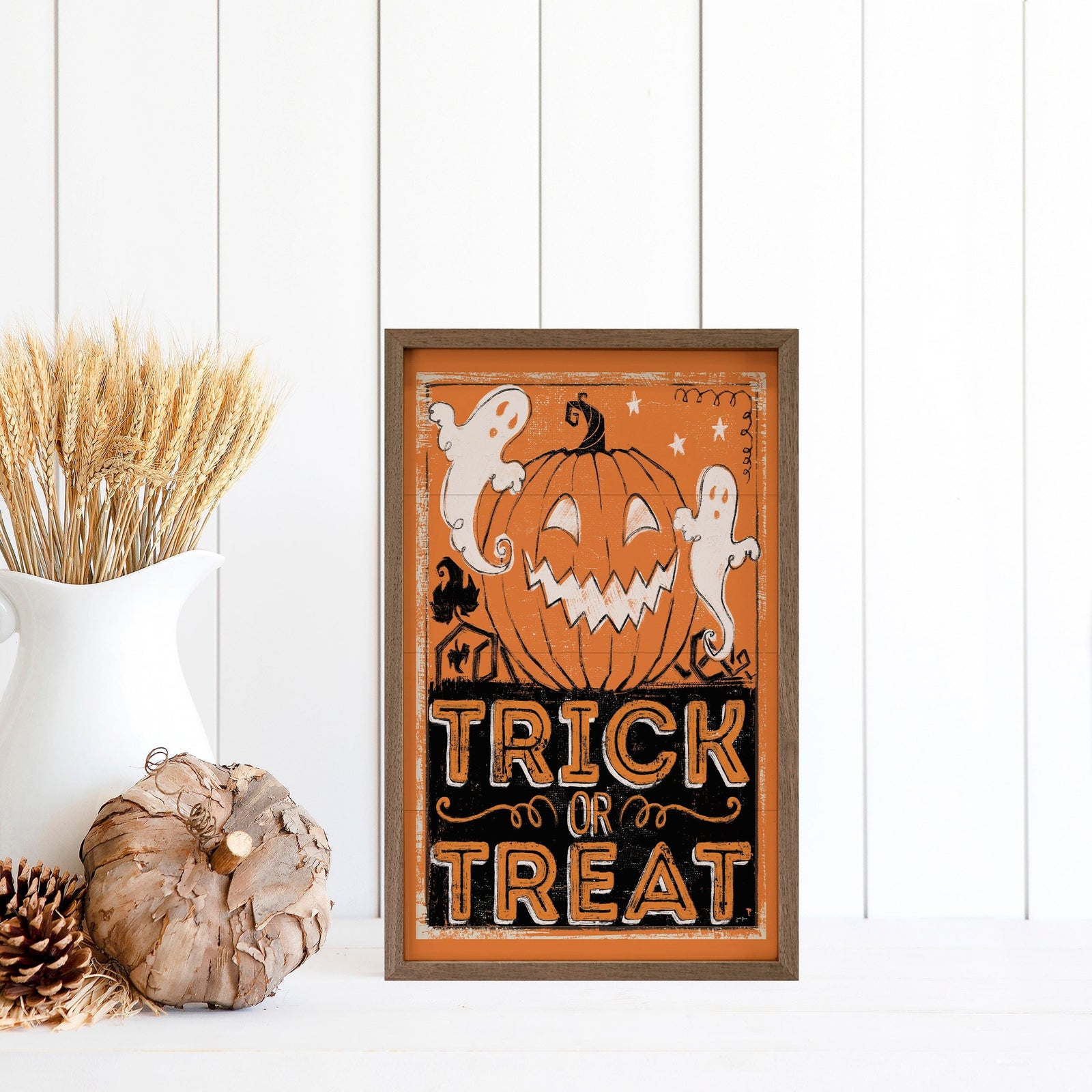 Kendrick Home Walnut Frames 5x8 Wicked I Trick Or Treat By Janelle Penner Printed and Framed Wall Sign