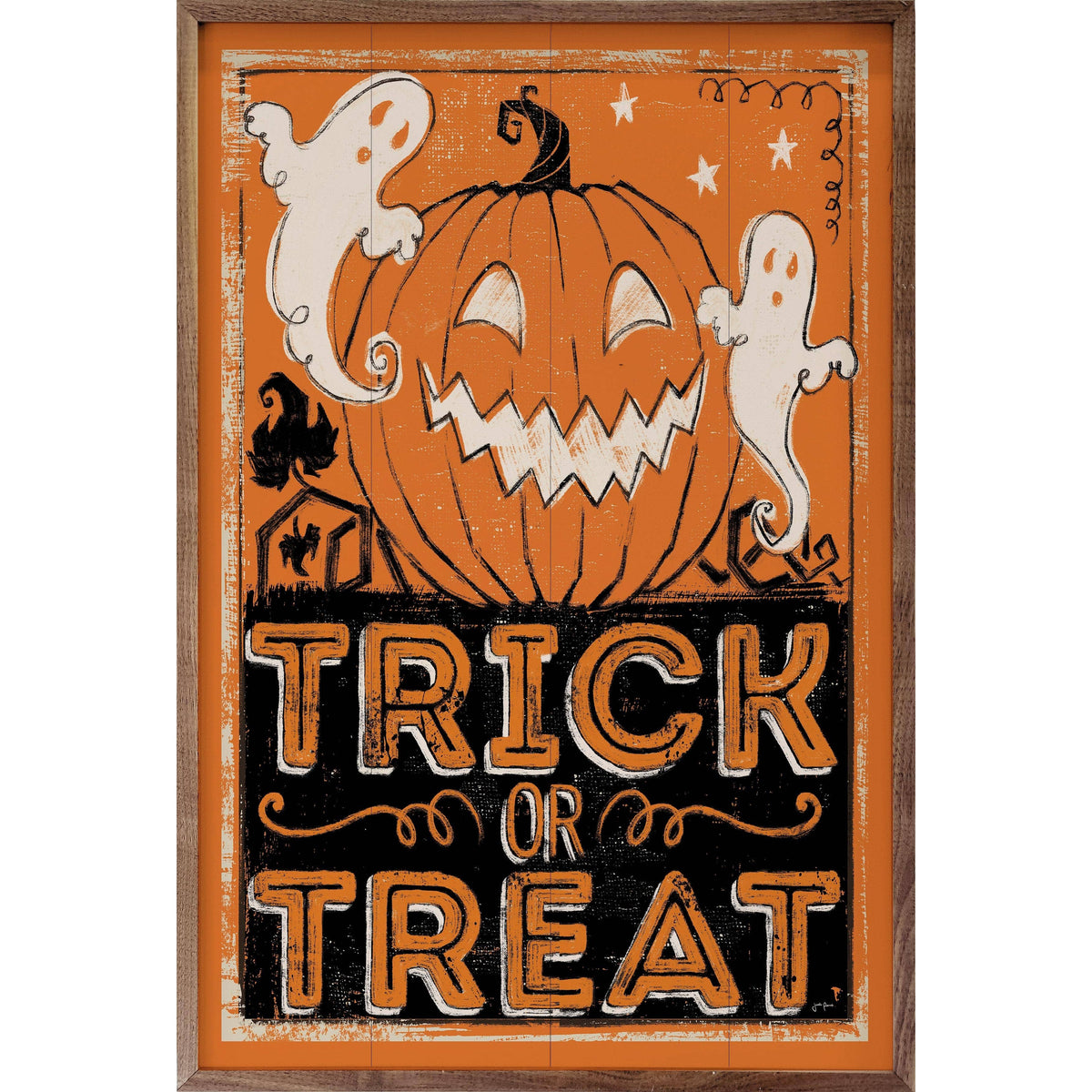 Kendrick Home Walnut Frames 5x8 Wicked I Trick Or Treat By Janelle Penner Printed and Framed Wall Sign