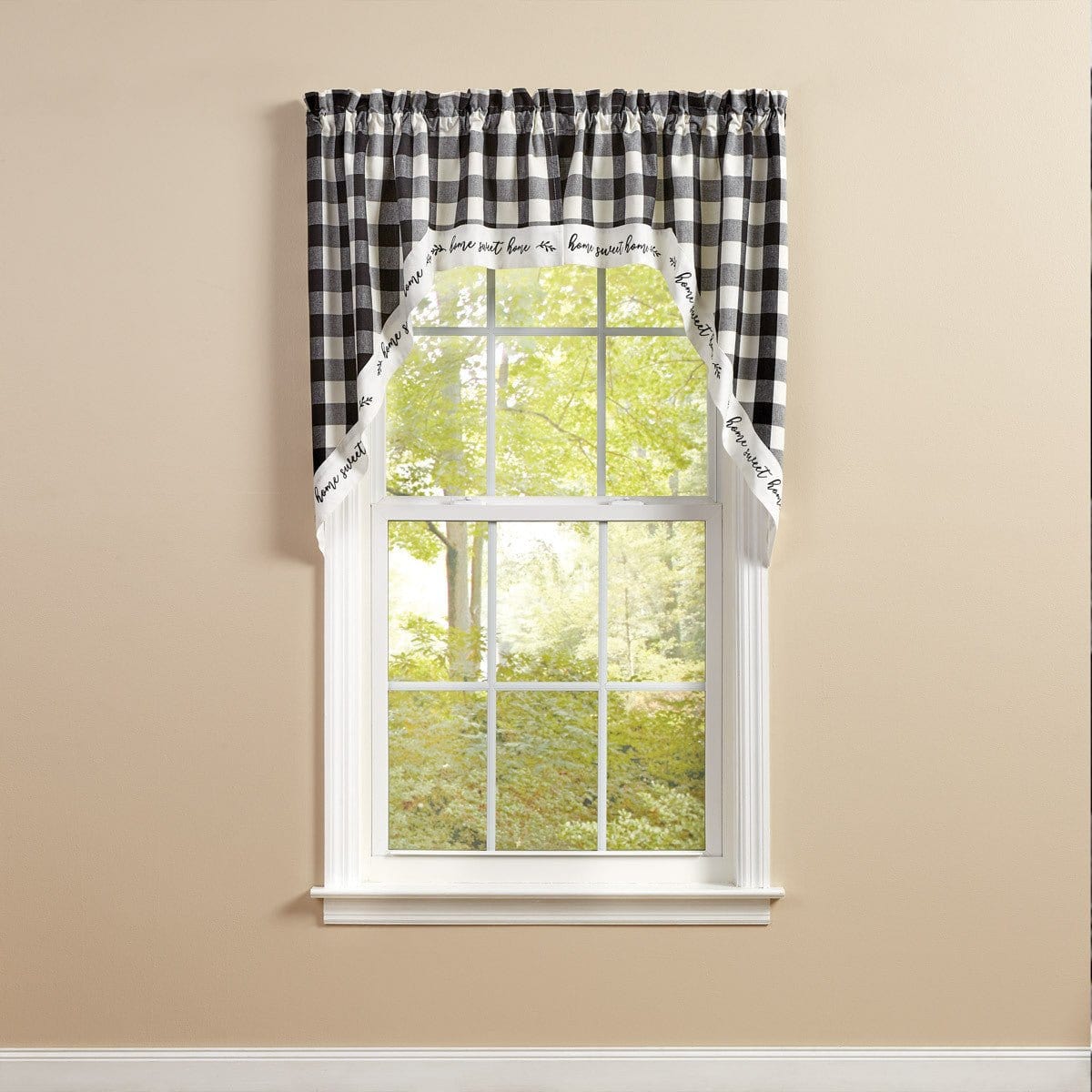 Wicklow Check in Black & Cream Embroidered Home Swag Pair 36" Long Lined-Park Designs-The Village Merchant