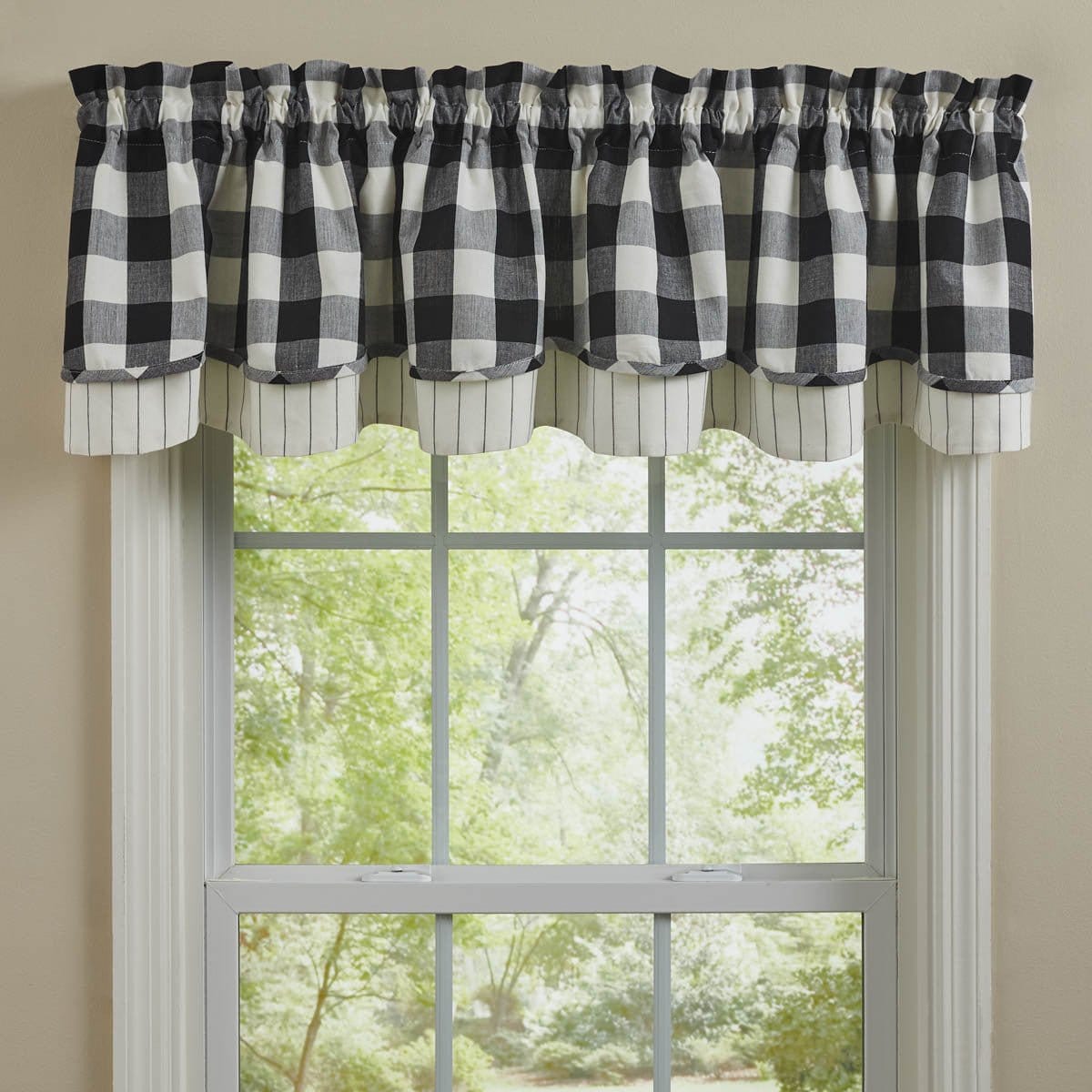 Wicklow Check in Black & Cream Layered Valance Lined-Park Designs-The Village Merchant