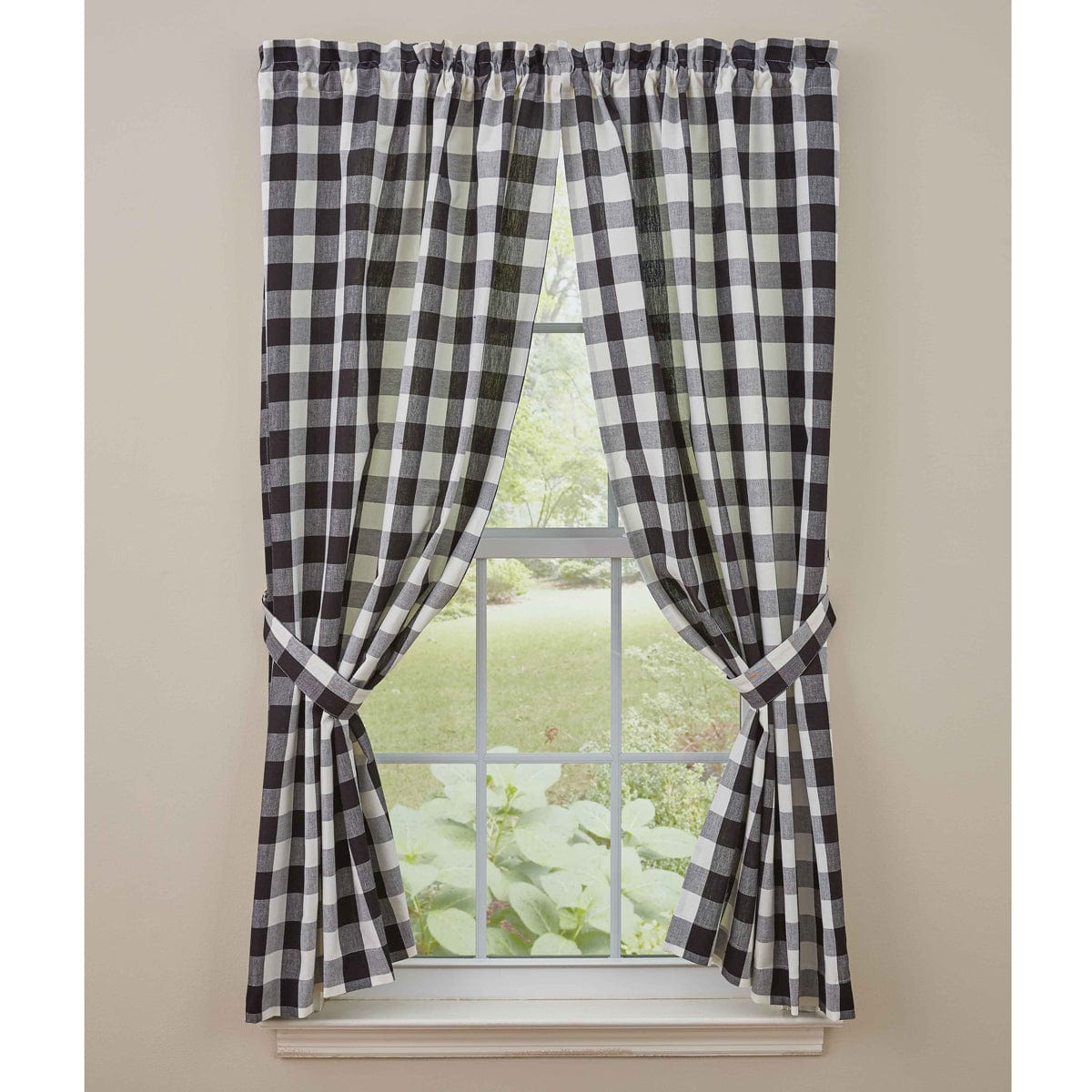 Wicklow Check in Black &amp; Cream Panel Pair With Tie Backs 63&quot; Long Unlined-Park Designs-The Village Merchant