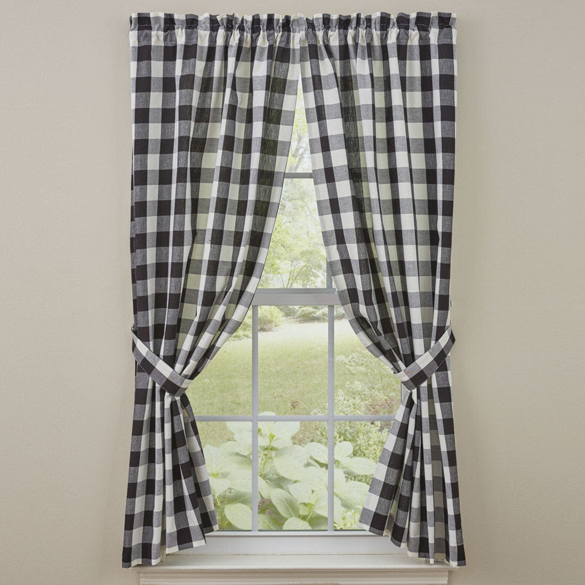 Wicklow Check In Black &amp; Cream Panel Pair With Tie Backs 63&quot; Long Unlined