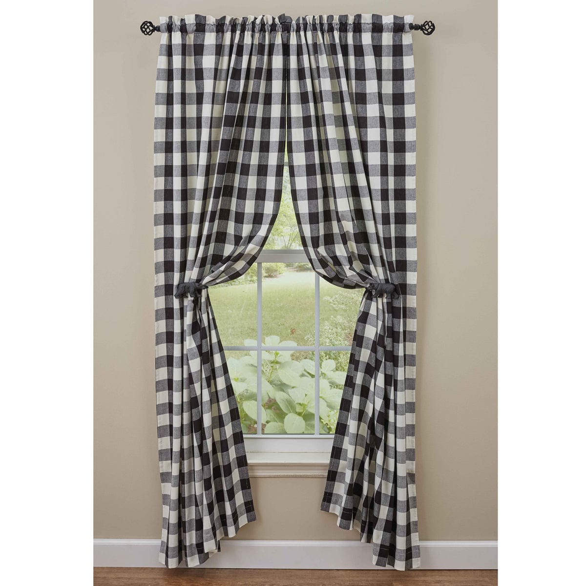 Wicklow Check in Black & Cream Panel Pair With Tie Backs 84" Long Lined-Park Designs-The Village Merchant
