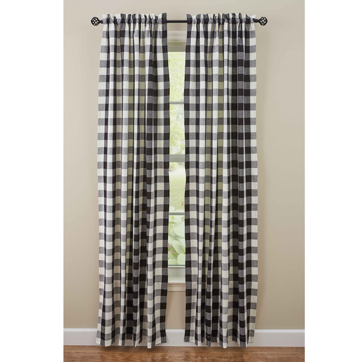 Wicklow Check in Black &amp; Cream Panel Pair With Tie Backs 84&quot; Long Lined-Park Designs-The Village Merchant