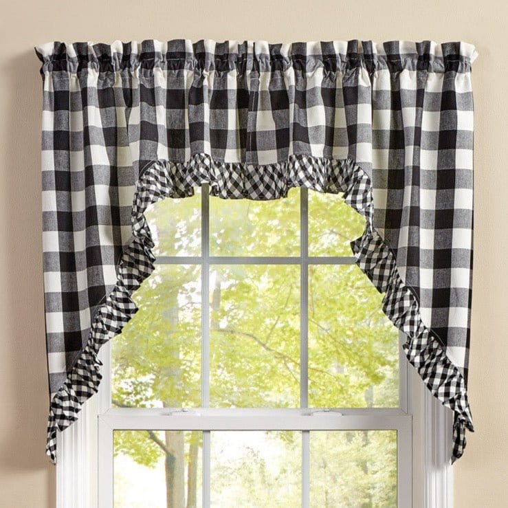Wicklow Check in Black & Cream Ruffled Swag Pair 36" Long Unlined-Park Designs-The Village Merchant