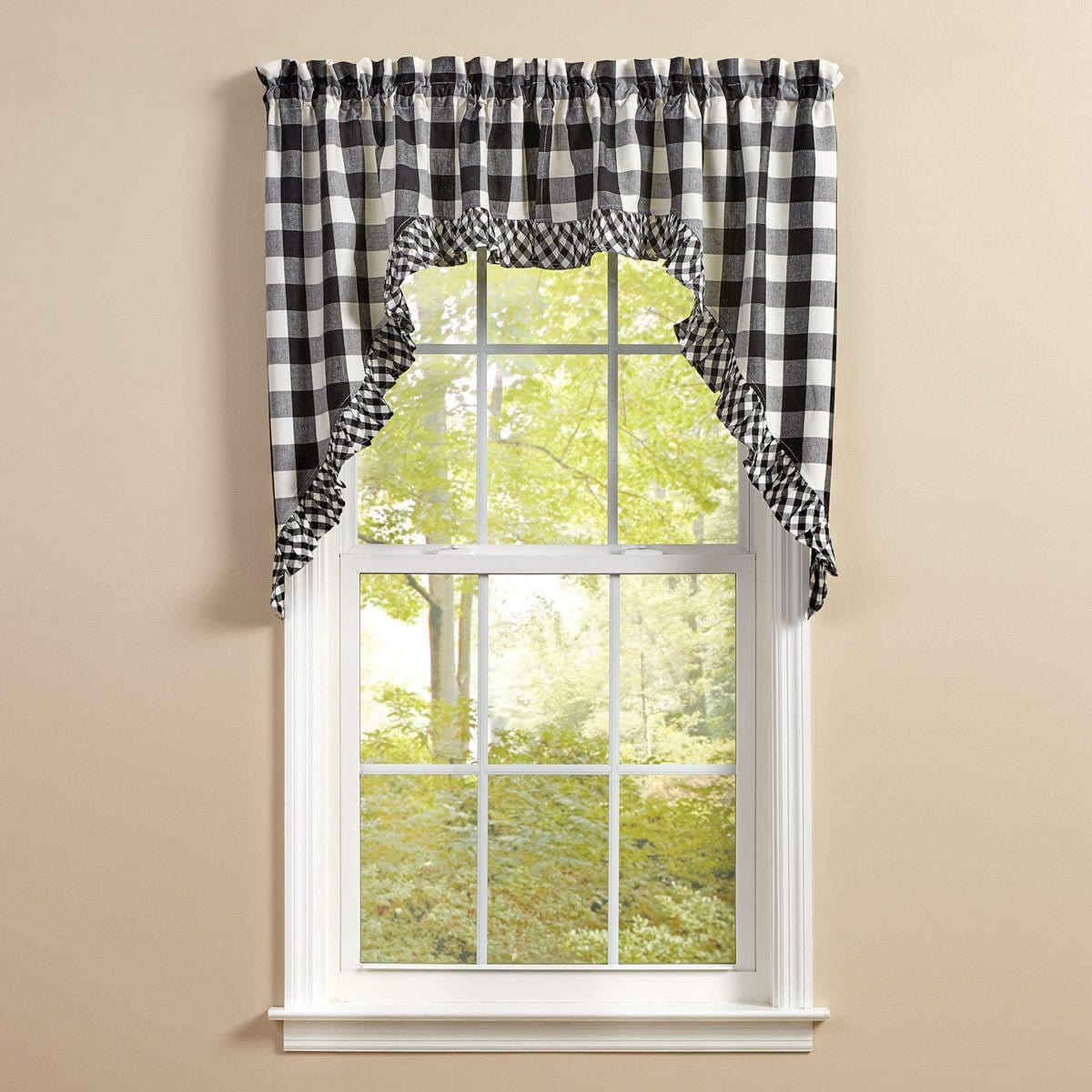 Wicklow Check in Black & Cream Ruffled Swag Pair 36" Long Unlined-Park Designs-The Village Merchant