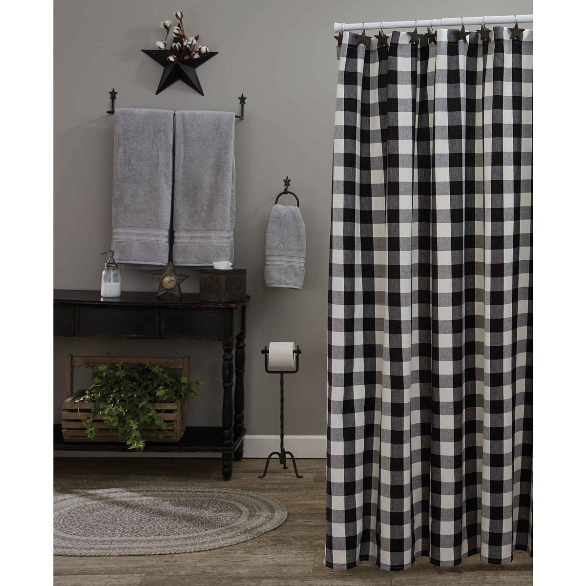 Wicklow Check in Black & Cream Shower Curtain-Park Designs-The Village Merchant