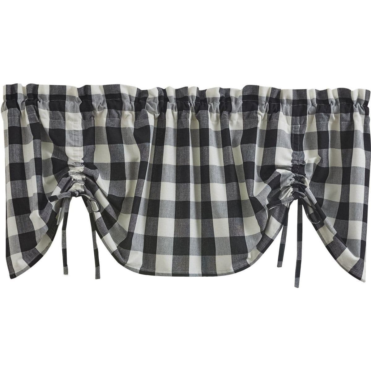 Wicklow Check in Black &amp; Cream Tie Up Farmhouse Valance Lined-Park Designs-The Village Merchant