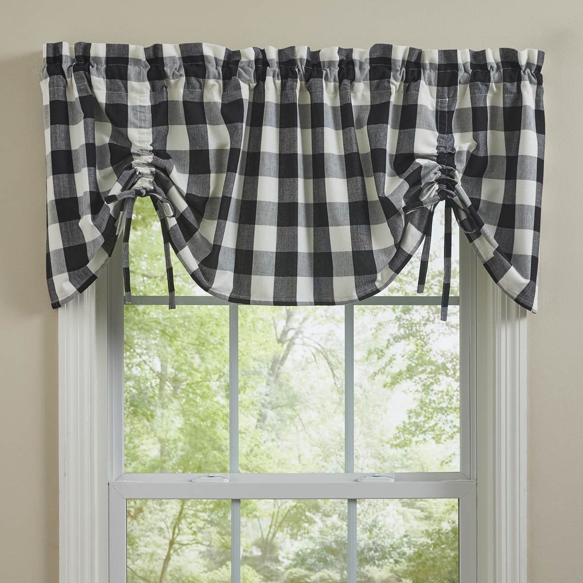 Wicklow Check in Black &amp; Cream Tie Up Farmhouse Valance Lined-Park Designs-The Village Merchant