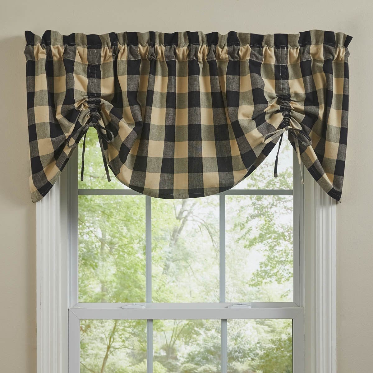 Wicklow Check in Black Tie Up Farmhouse Valance Lined-Park Designs-The Village Merchant