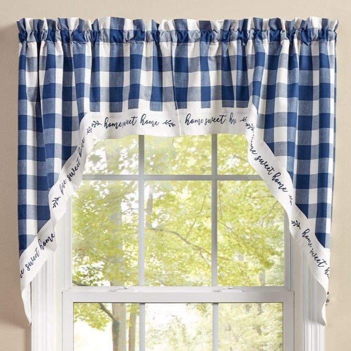 Wicklow Check in China Blue Embroidered Home Swag Pair 36" Long Lined-Park Designs-The Village Merchant