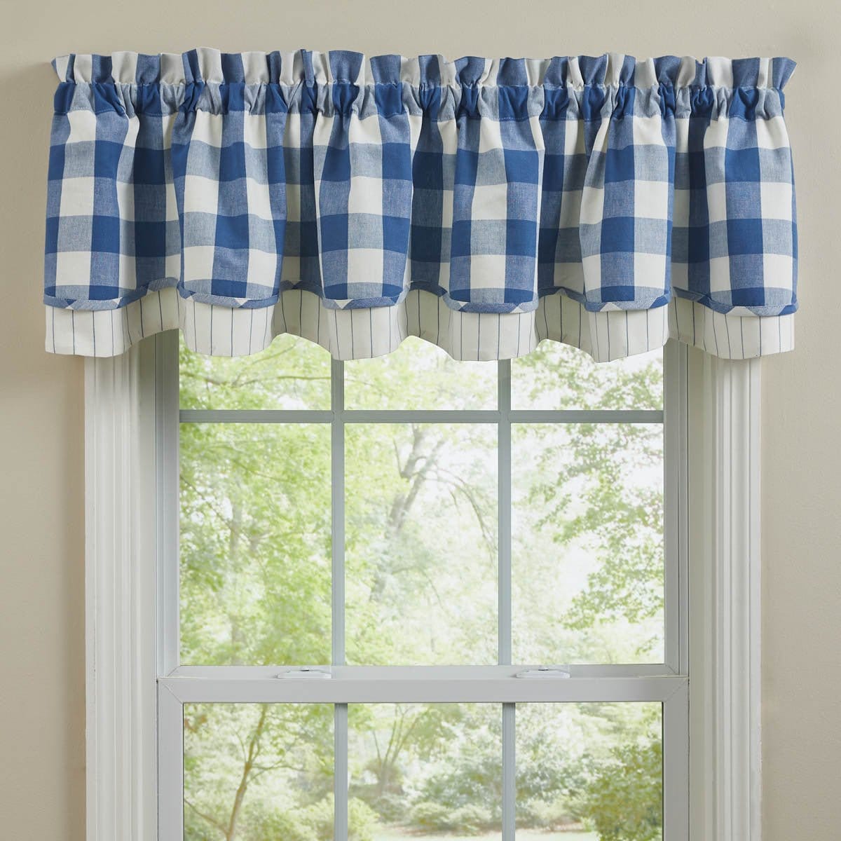 Wicklow Check in China Blue Layered Valance Lined-Park Designs-The Village Merchant