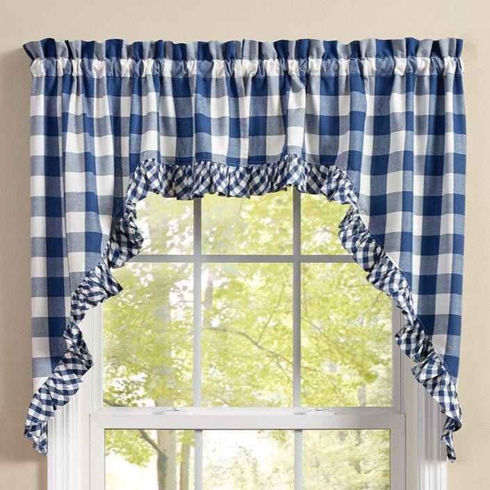 Wicklow Check in China Blue Ruffled Swag Pair 36" Long Unlined-Park Designs-The Village Merchant