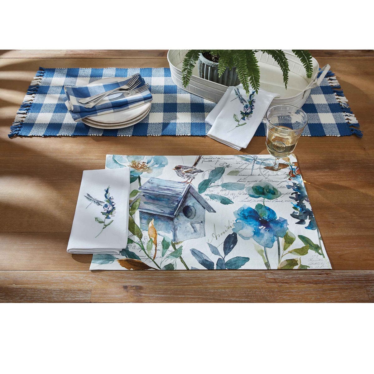 Park Designs Wicklow Check in China Blue Table Runner 36" Long