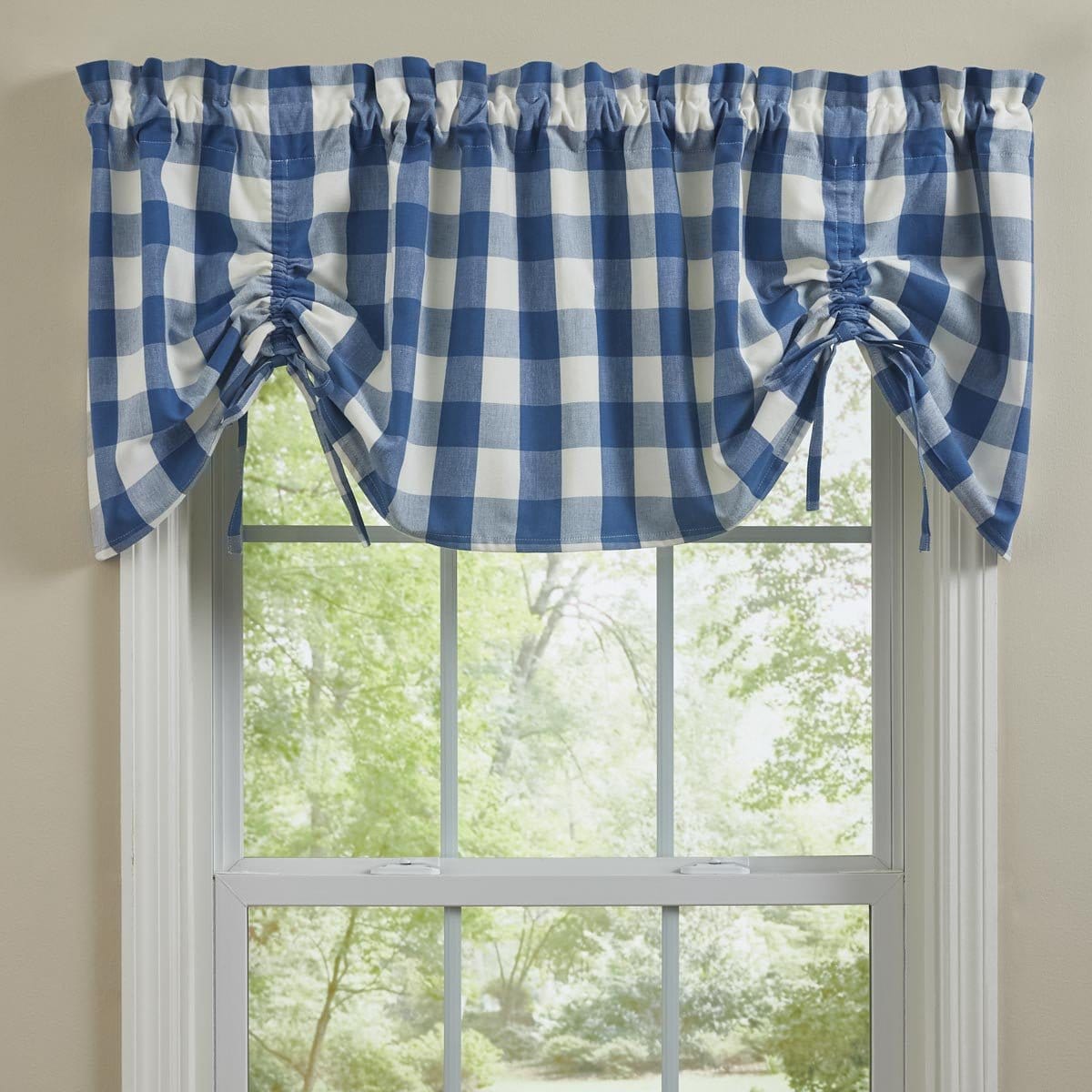 Wicklow Check in China Blue Tie Up Farmhouse Valance Lined-Park Designs-The Village Merchant