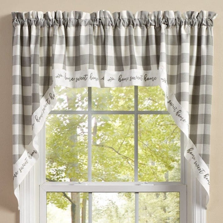 Wicklow Check in Dove Gray Embroidered Home Swag Pair 36&quot; Long Lined-Park Designs-The Village Merchant