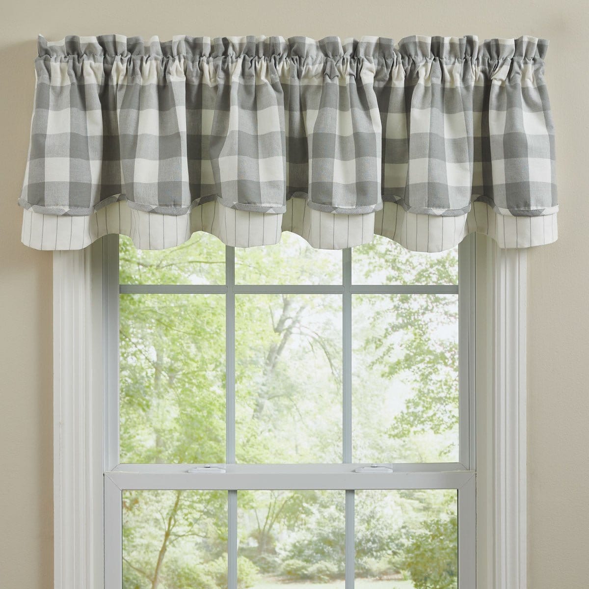 Wicklow Check in Dove Gray Layered Valance Lined-Park Designs-The Village Merchant