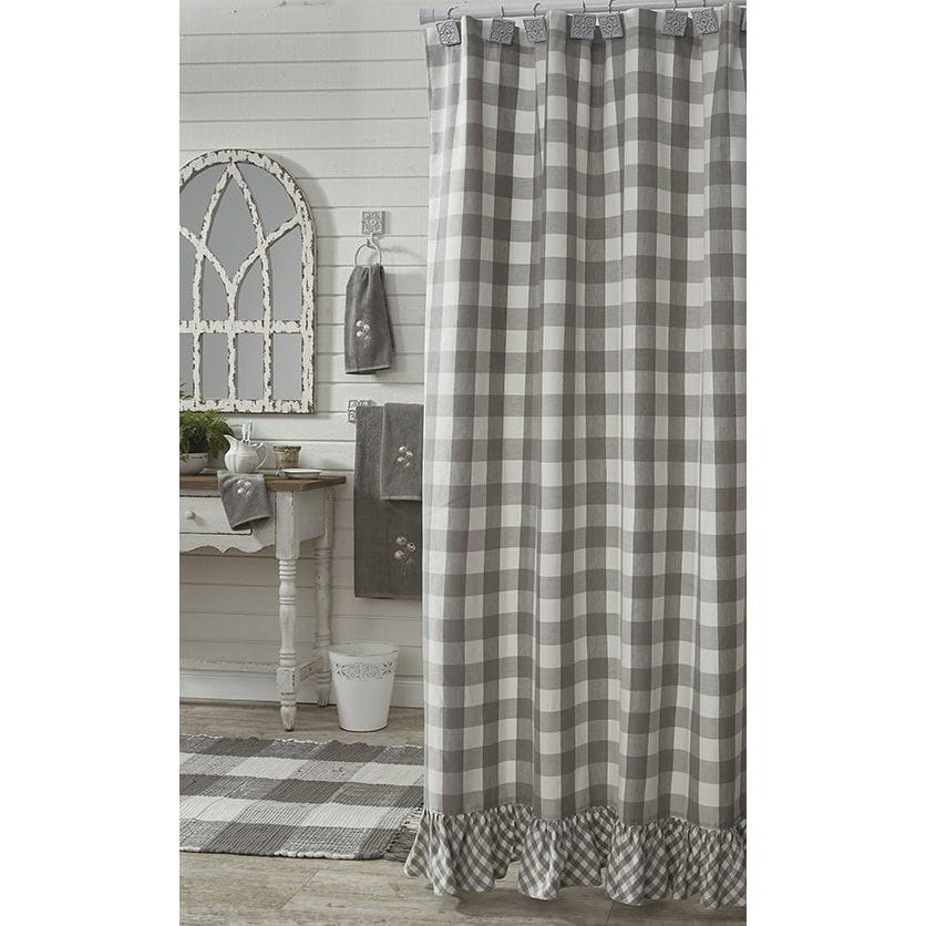Wicklow Check in Dove Gray Ruffled Shower Curtain-Park Designs-The Village Merchant