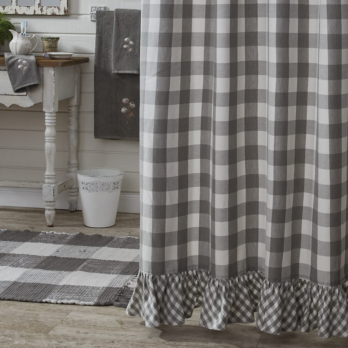 Wicklow Check in Dove Gray Ruffled Shower Curtain-Park Designs-The Village Merchant
