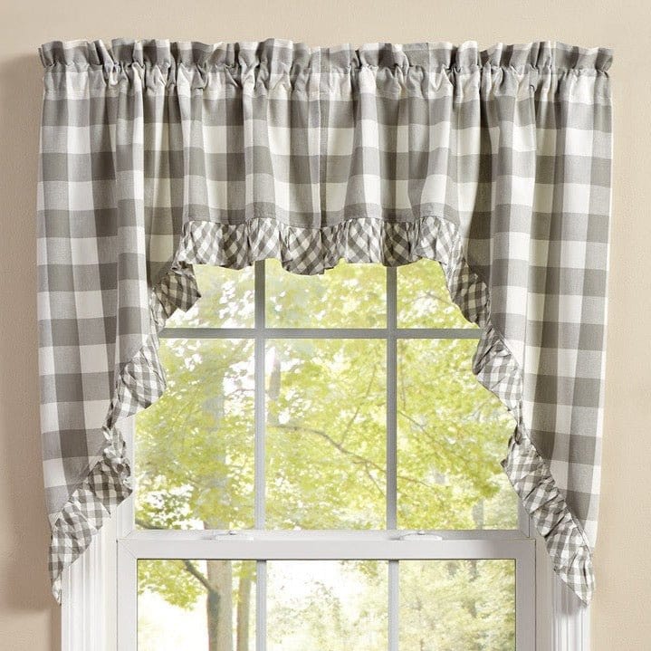 Wicklow Check in Dove Gray Ruffled Swag Pair 36" Long Unlined-Park Designs-The Village Merchant