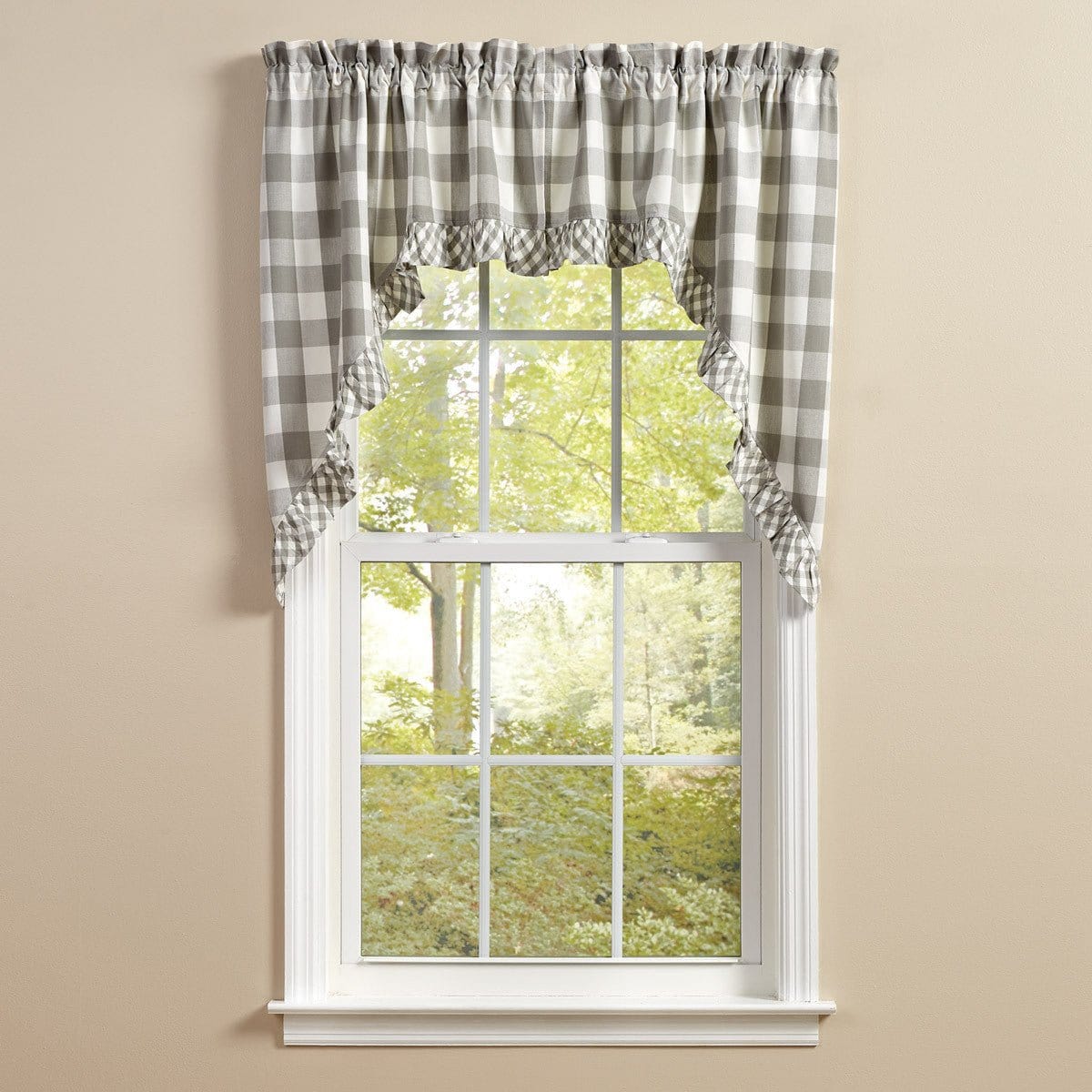 Wicklow Check in Dove Gray Ruffled Swag Pair 36&quot; Long Unlined-Park Designs-The Village Merchant