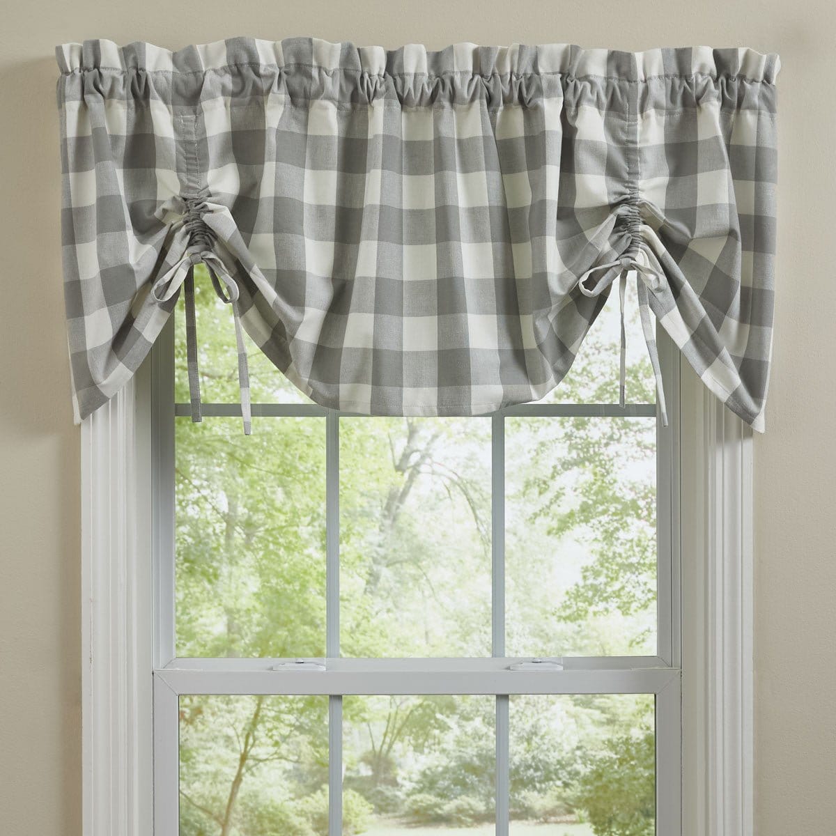 Wicklow Check in Dove Gray Tie Up Farmhouse Valance Lined-Park Designs-The Village Merchant