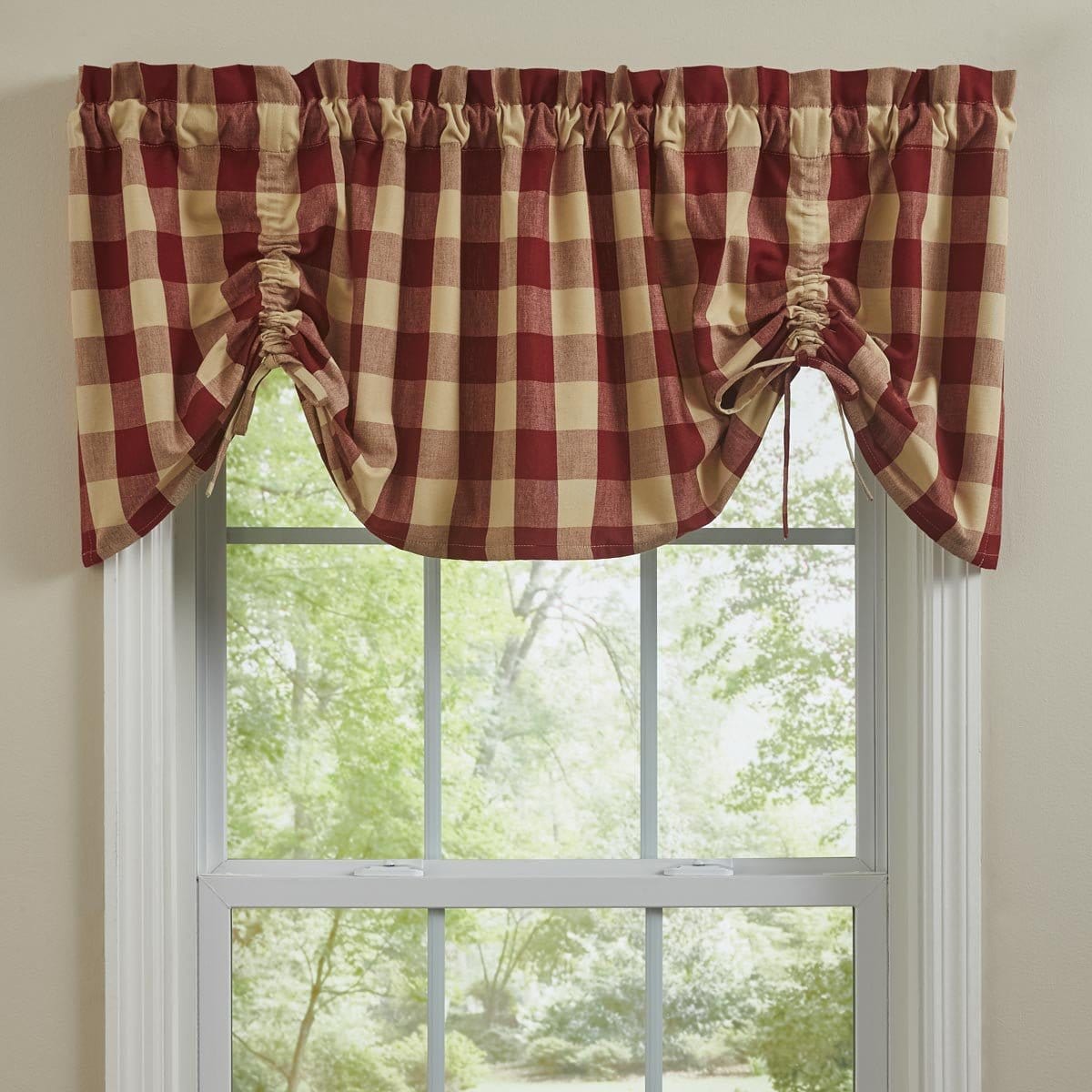 Wicklow Check in Garnet Tie Up Farmhouse Valance Lined-Park Designs-The Village Merchant