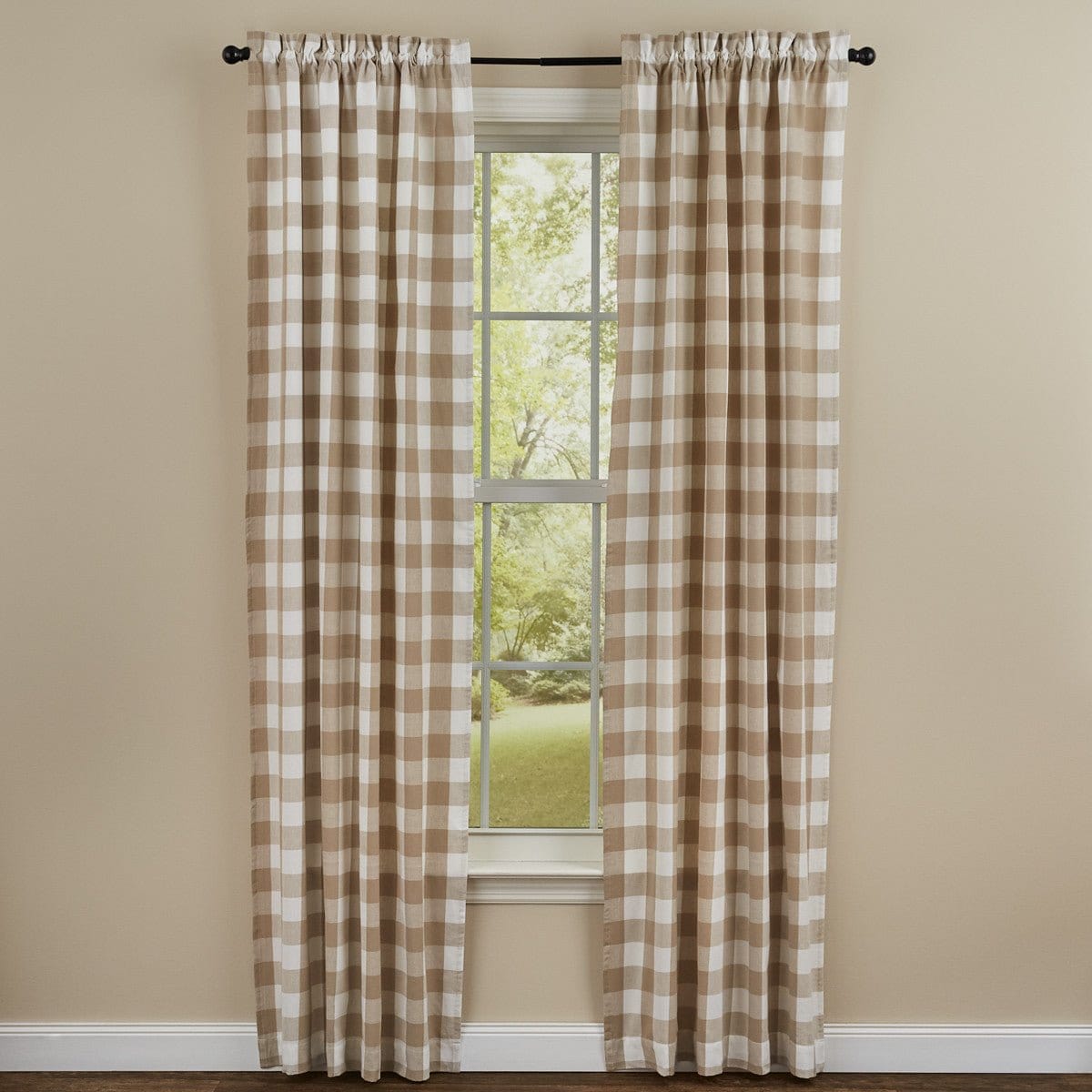 Wicklow Check in Natural Panel Pair With Tie Backs 84&quot; Long Lined-Park Designs-The Village Merchant