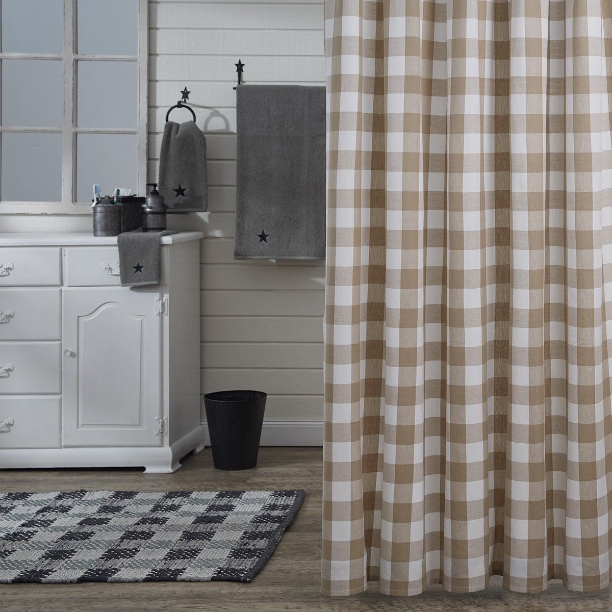 Wicklow Check in Natural Shower Curtain-Park Designs-The Village Merchant