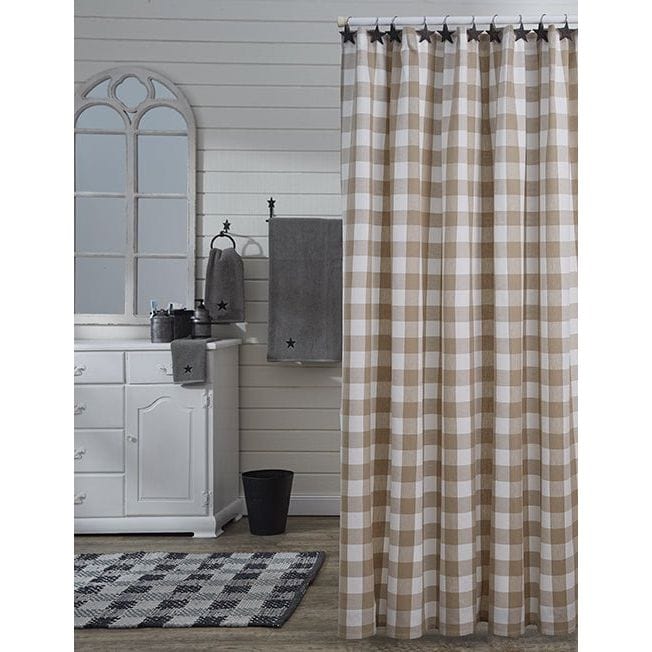 Wicklow Check in Natural Shower Curtain-Park Designs-The Village Merchant