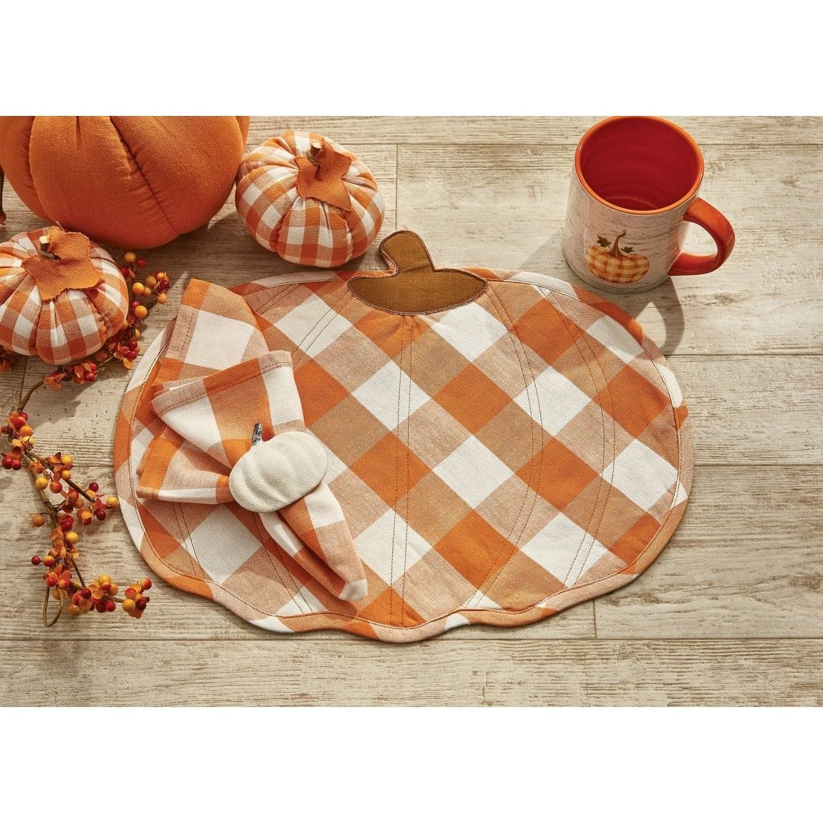 Wicklow Check in Orange & Cream Pumpkin Placemat-Park Designs-The Village Merchant