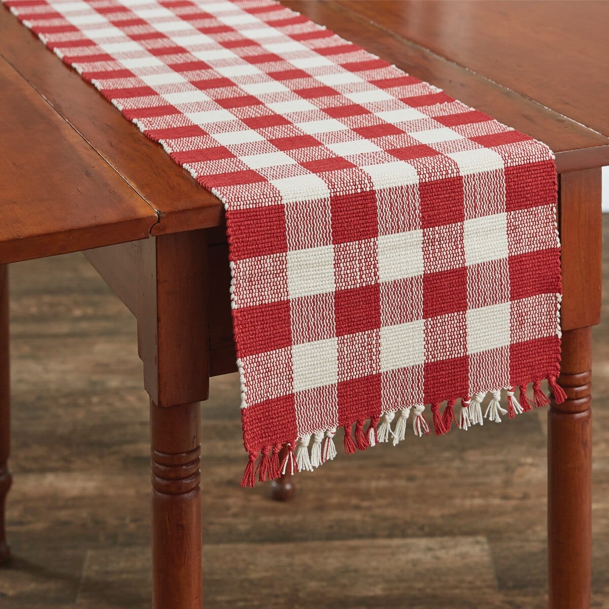 Wicklow Check in Red & Cream Yarn Table Runner 54'' Long