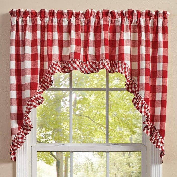 Wicklow Check in Red Ruffled Swag Pair 36&quot; Long Unlined-Park Designs-The Village Merchant