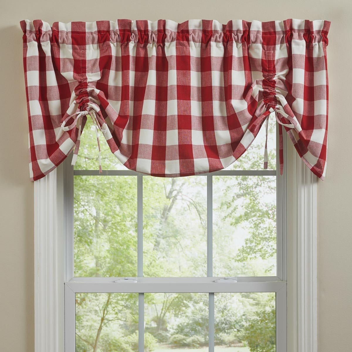 Wicklow Check in Red Tie Up Farmhouse Valance Lined-Park Designs-The Village Merchant