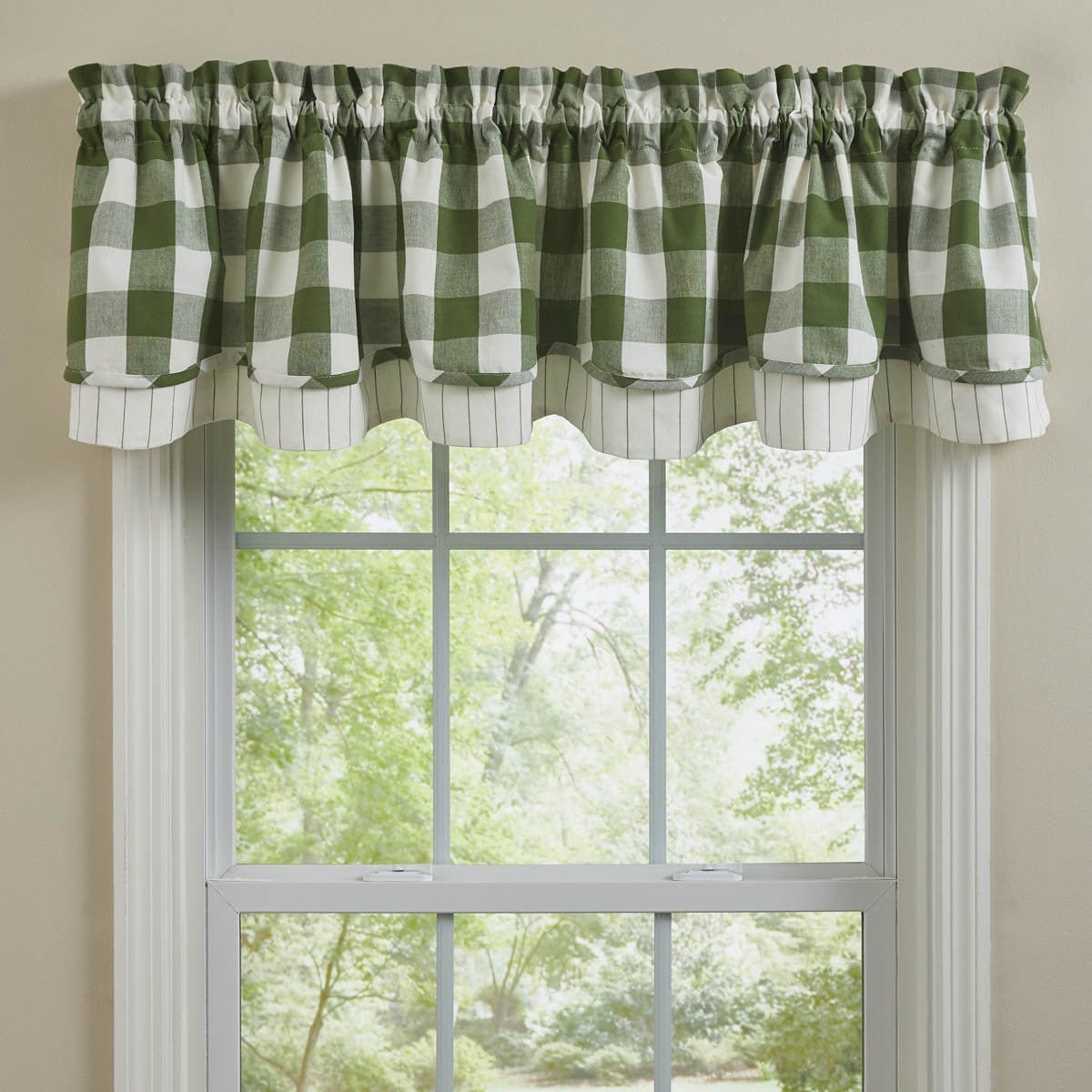 Wicklow Check in Sage Green Layered Valance Lined-Park Designs-The Village Merchant