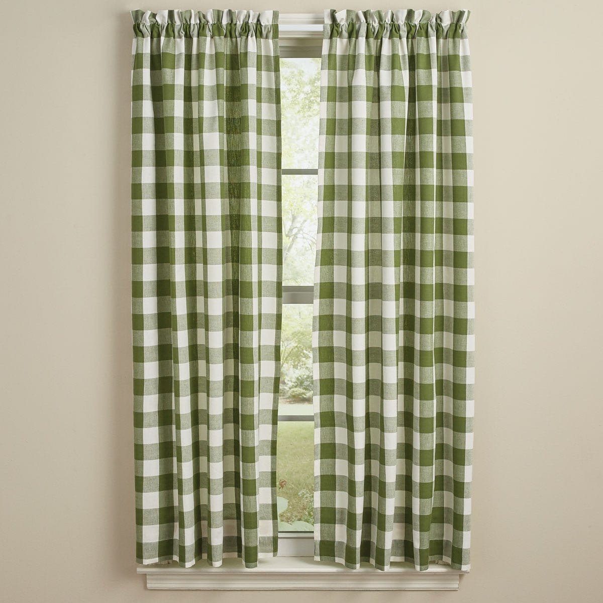 Wicklow Check in Sage Green Panel Pair With Tie Backs 63" Long Unlined-Park Designs-The Village Merchant