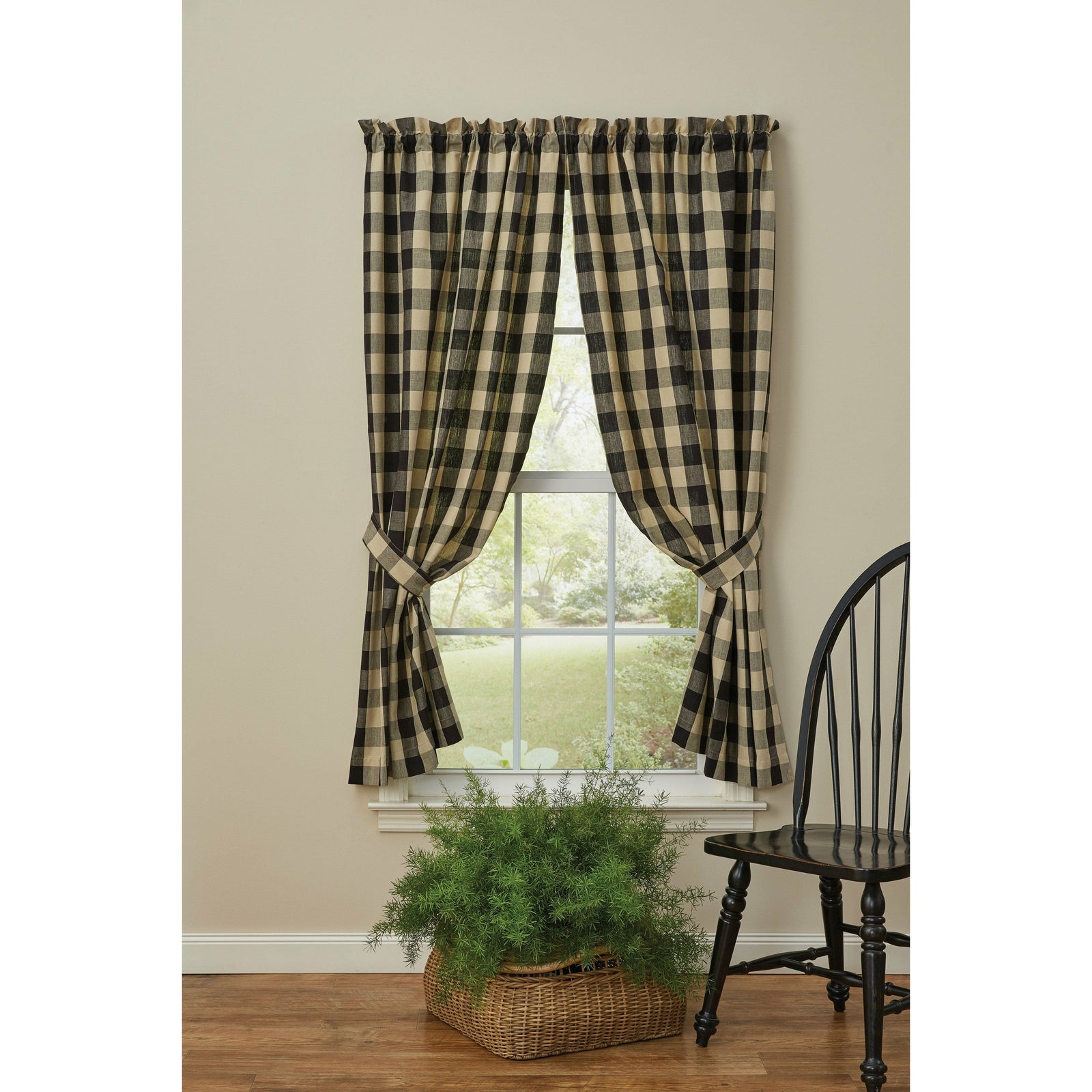 Wicklow In Black Panel Pair With Tie Backs 63" Long Unlined-Park Designs-The Village Merchant