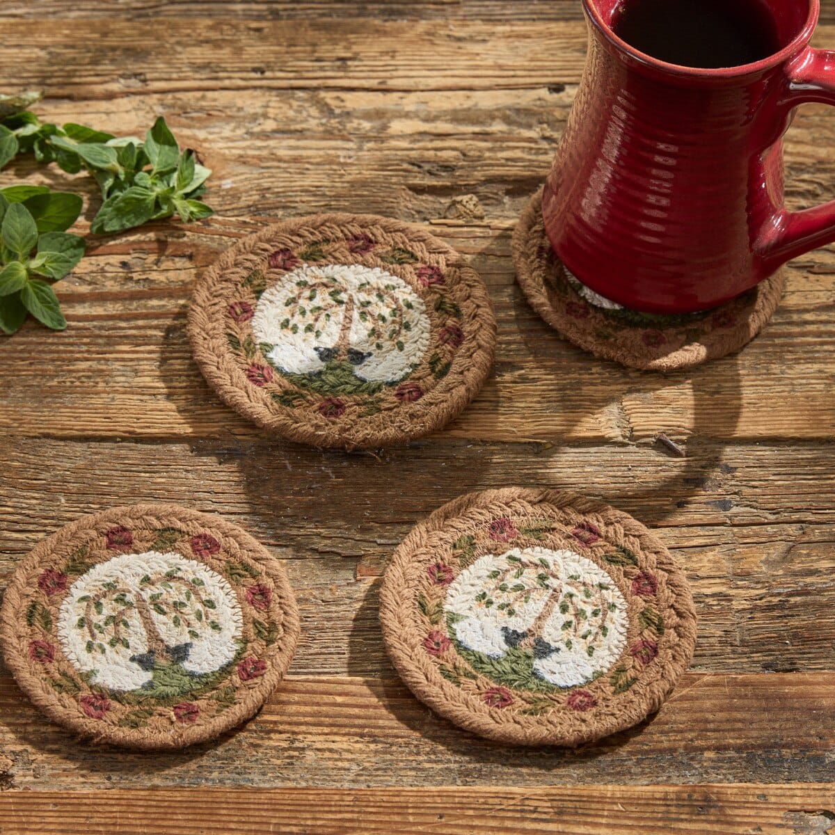 Park Designs Coaster Willow & Sheep Braided & Printed Coaster Round Set of 4